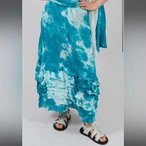 Privatsachen Teal Blue Tie-Dye Multi Ruffle SKIRT Sz 1 Small NWT